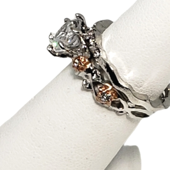 NEW Bridal Set 2-Pc Rose Gold White Gold Floral Ring - Picture 5 of 6